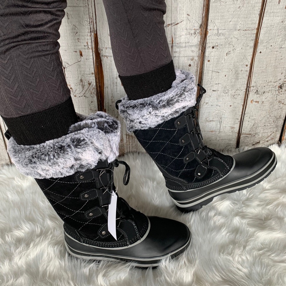 NIB Khombu Ellie Leather Winter Boot Black - Picture 2 of 8